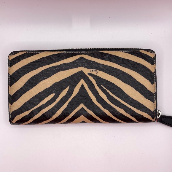 Coach Zebra-Stripe Zip Wallet — Black & Tan - Picture 2 of 12